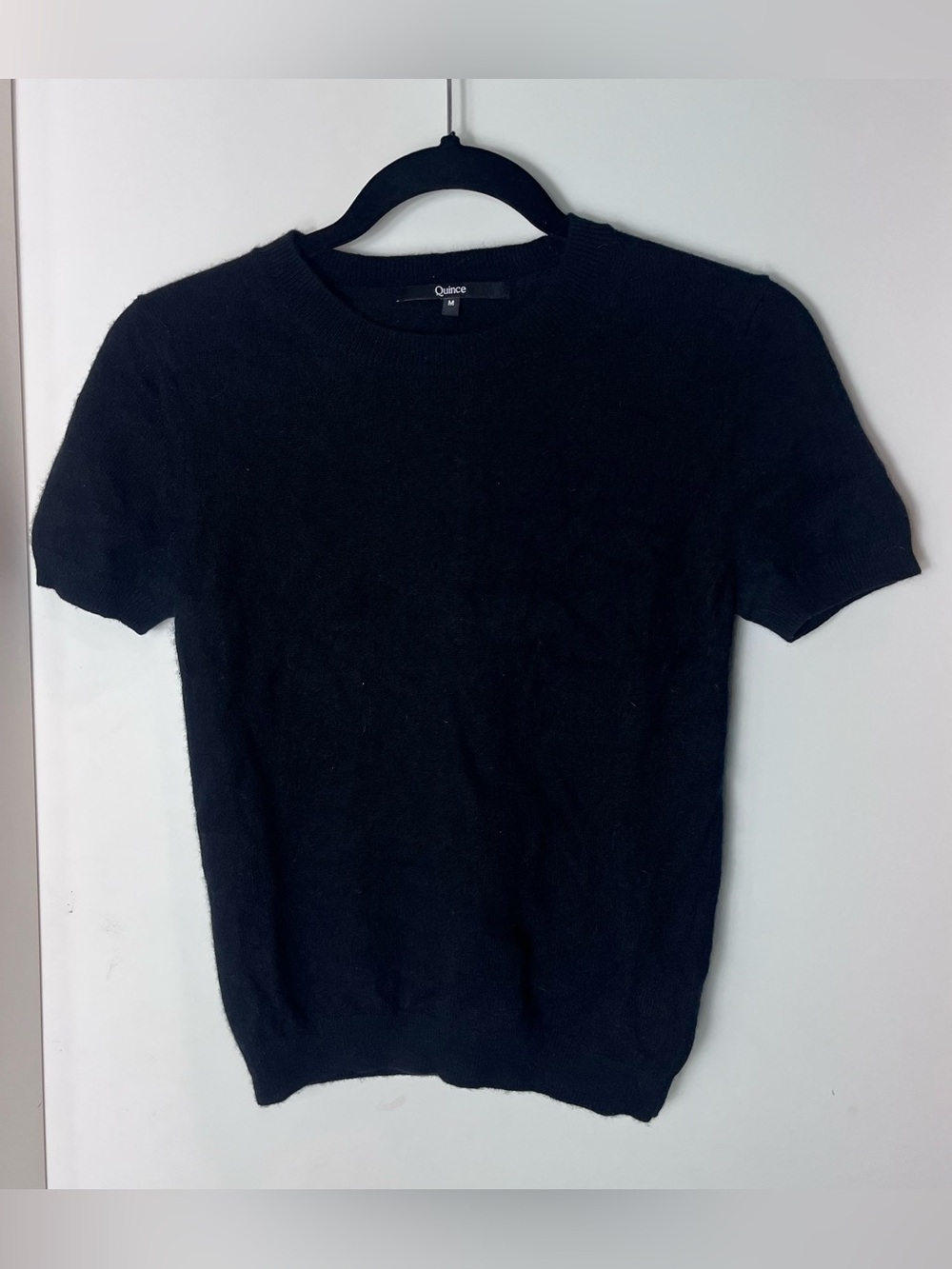 Quince Black Cashmere Knit Short Sleeve Crew Neck Pullover Sweater Womens Medium